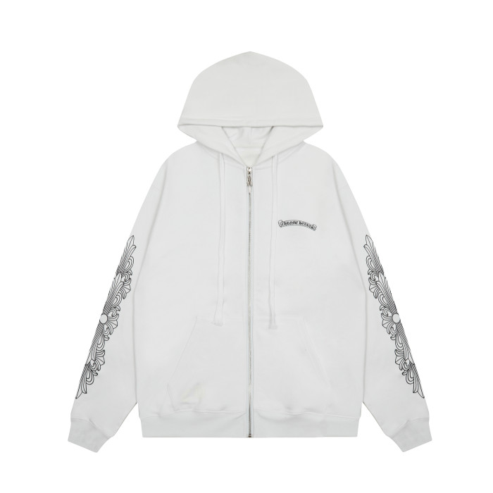 Ch*0me He**ts horseshoe floral zip up hoodie ke816